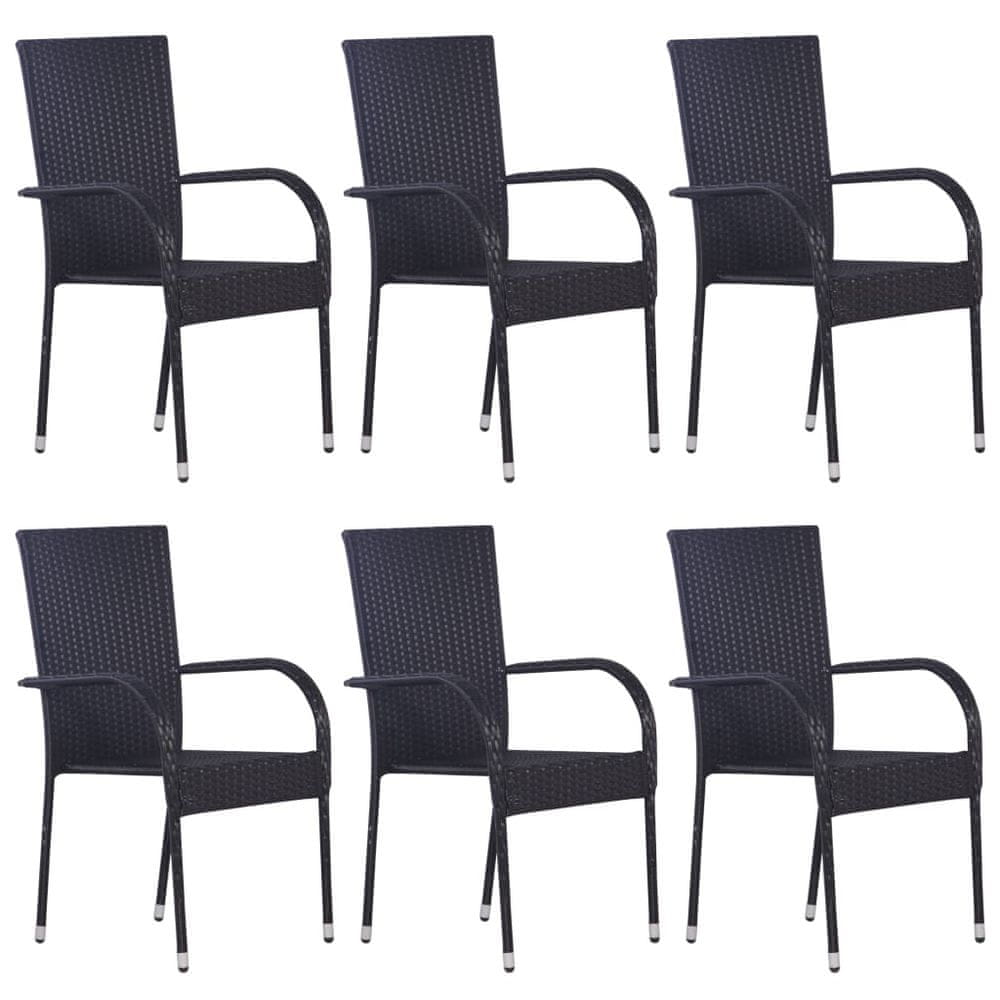 Petromila vidaXL Stohovateľné vonkajšie stoličky 6 ks polyratan čierne